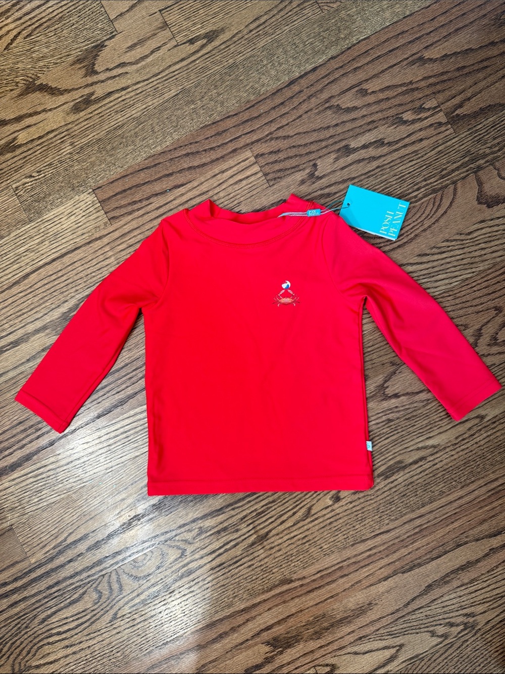 Posh Peanut Red Long-Sleeve Rash Guard Swim with Crab Size 18-24M NWT